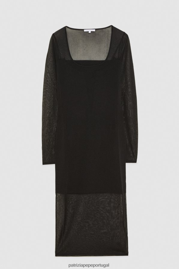 Patrizia Pepe mulheres vestido com detalhes transparentes Nero vestuário TX086V453
