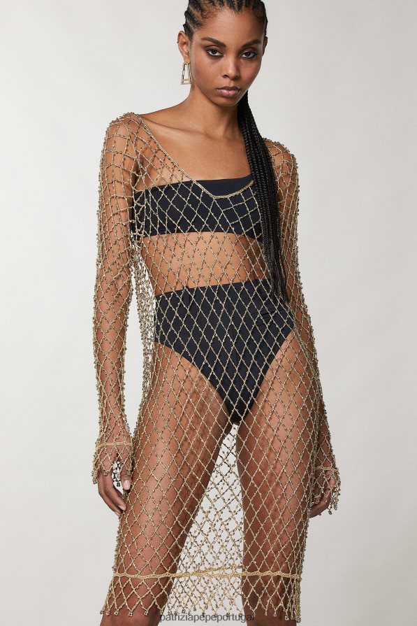 Patrizia Pepe mulheres vestido de malha com tachas rede de ouro vestuário TX086V236