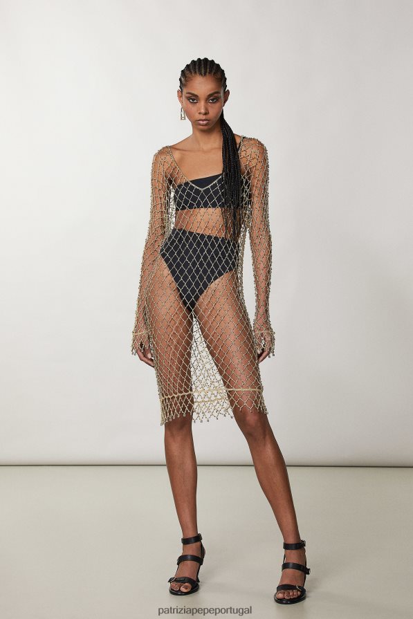 Patrizia Pepe mulheres vestido de malha com tachas rede de ouro vestuário TX086V236