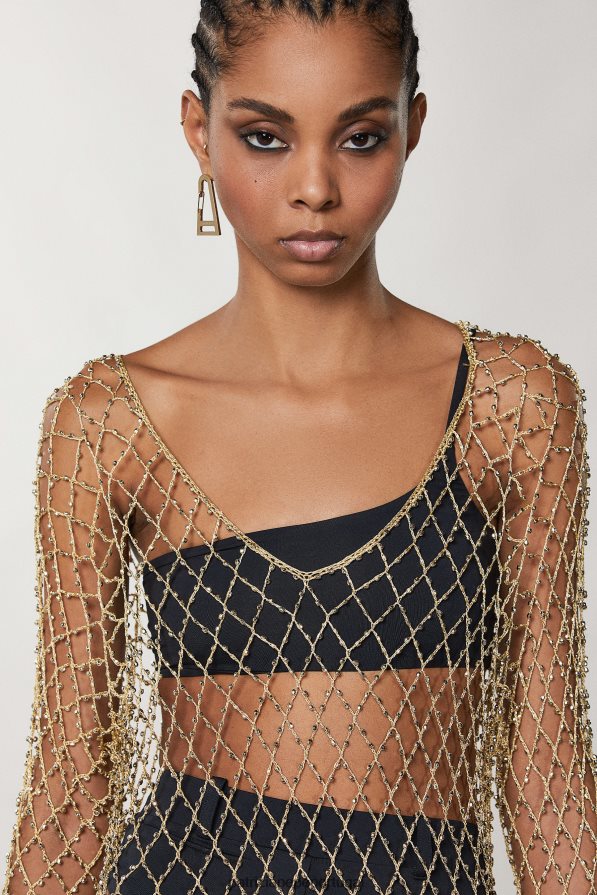 Patrizia Pepe mulheres vestido de malha com tachas rede de ouro vestuário TX086V236