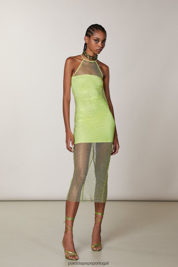 Patrizia Pepe mulheres vestido de malha sem mangas enfeitado com strass limão ensolarado vestuário TX086V454