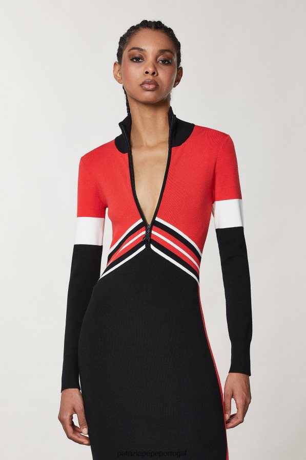 Patrizia Pepe mulheres vestido de manga comprida motociclista corrida preta/vermelha. vestuário TX086V145