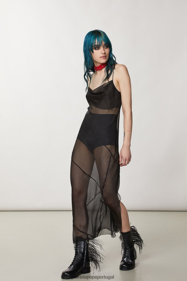 Patrizia Pepe mulheres vestido de seda transparente Nero vestuário TX086V158