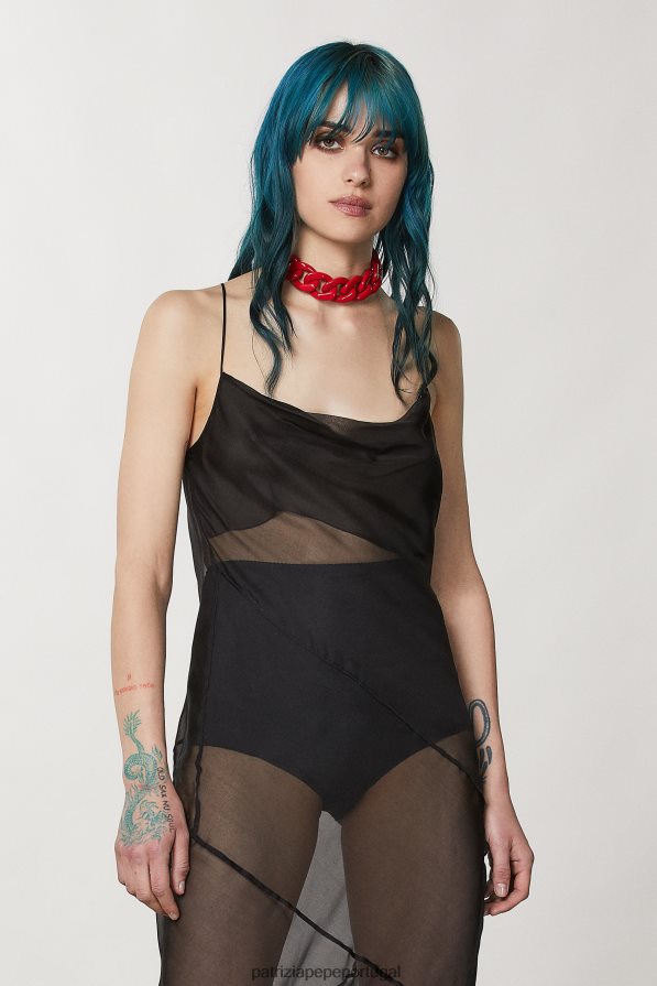 Patrizia Pepe mulheres vestido de seda transparente Nero vestuário TX086V158
