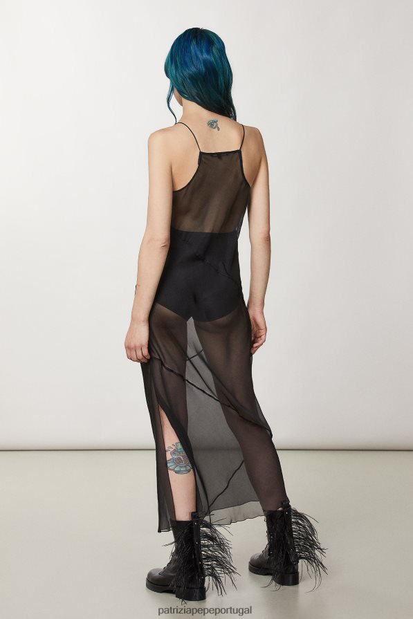 Patrizia Pepe mulheres vestido de seda transparente Nero vestuário TX086V158