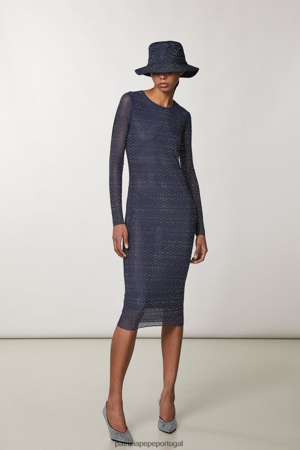 Patrizia Pepe mulheres vestido de tule com strass monograma azul e strass vestuário TX086V362