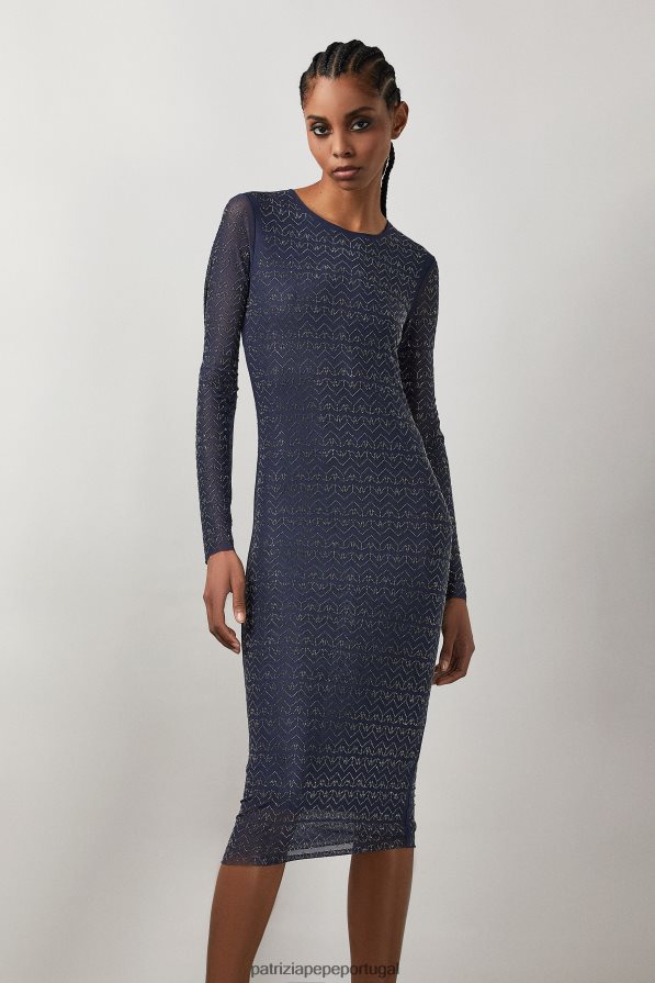 Patrizia Pepe mulheres vestido de tule com strass monograma azul e strass vestuário TX086V362