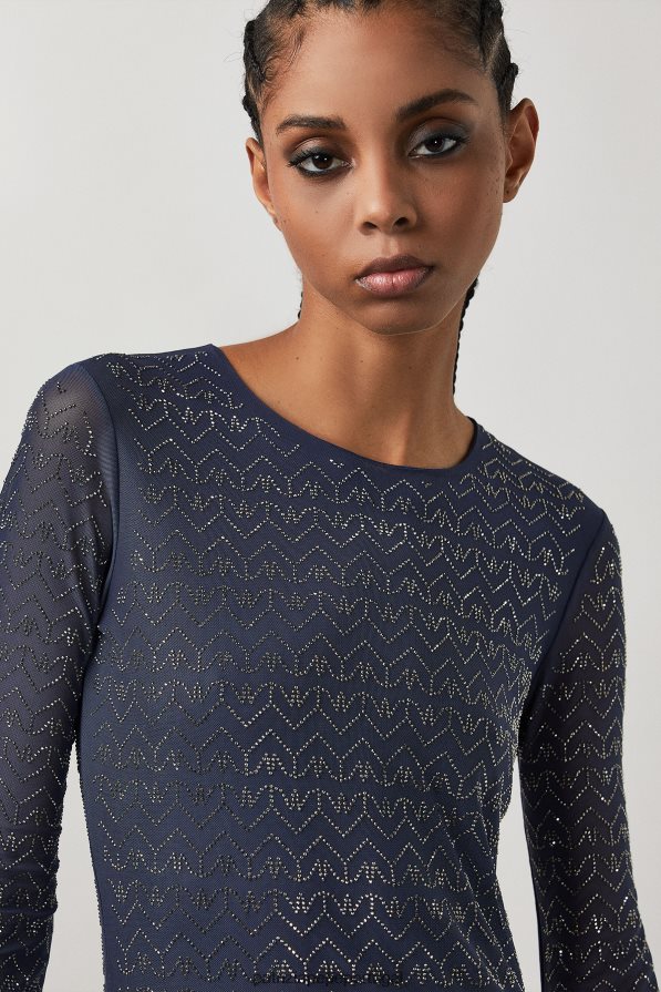 Patrizia Pepe mulheres vestido de tule com strass monograma azul e strass vestuário TX086V362