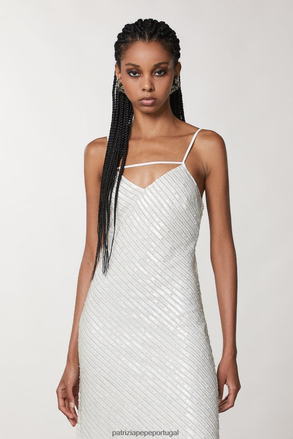 Patrizia Pepe mulheres vestido de tule justo branco brilhante vestuário TX086V66