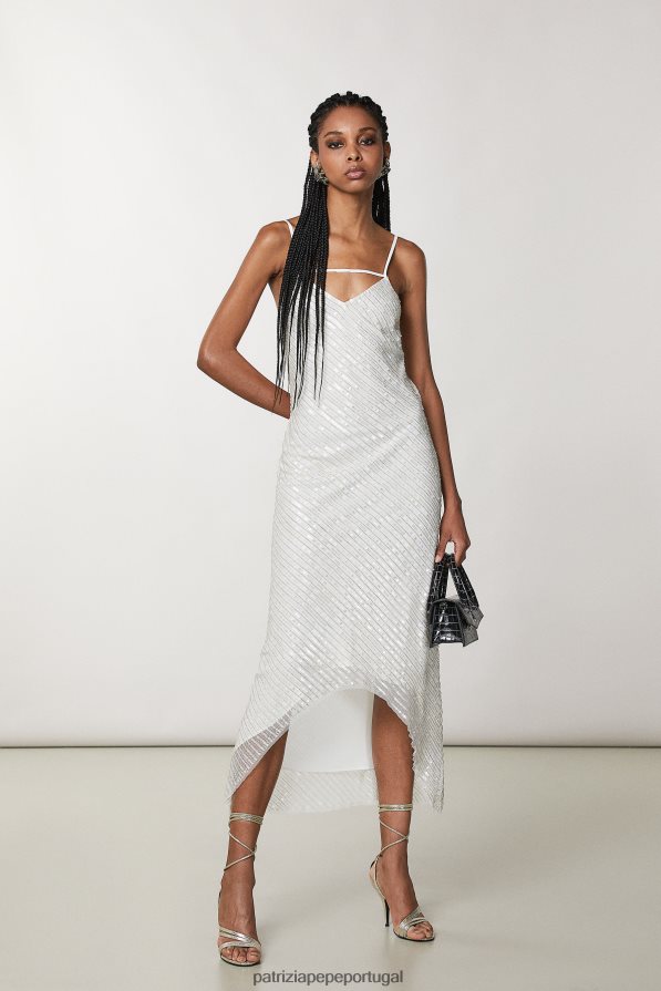 Patrizia Pepe mulheres vestido de tule justo branco brilhante vestuário TX086V66