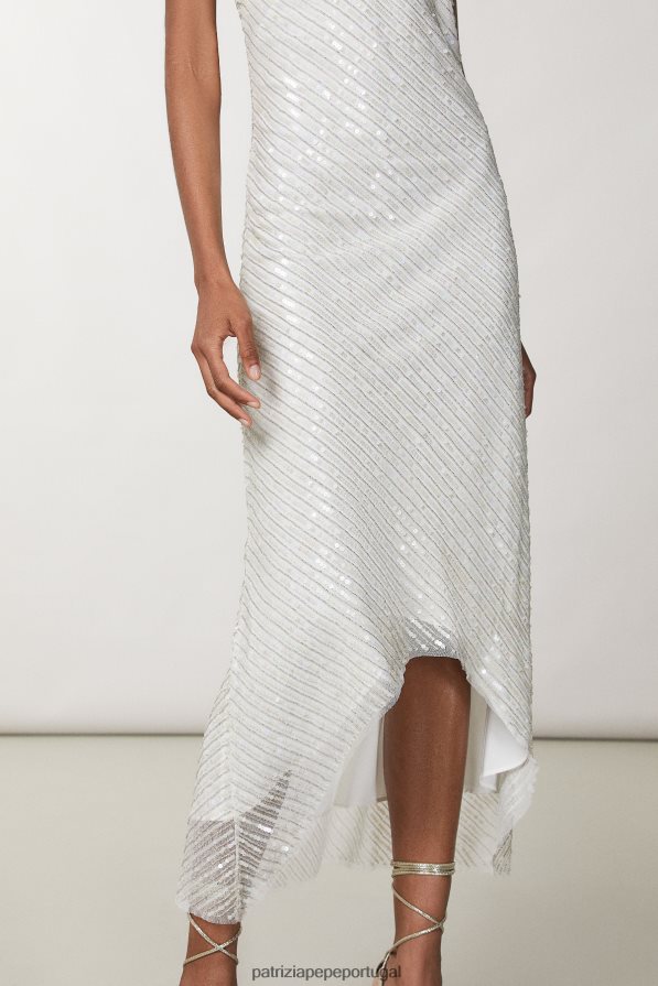 Patrizia Pepe mulheres vestido de tule justo branco brilhante vestuário TX086V66