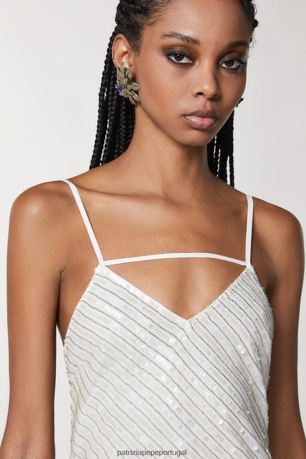 Patrizia Pepe mulheres vestido de tule justo branco brilhante vestuário TX086V66