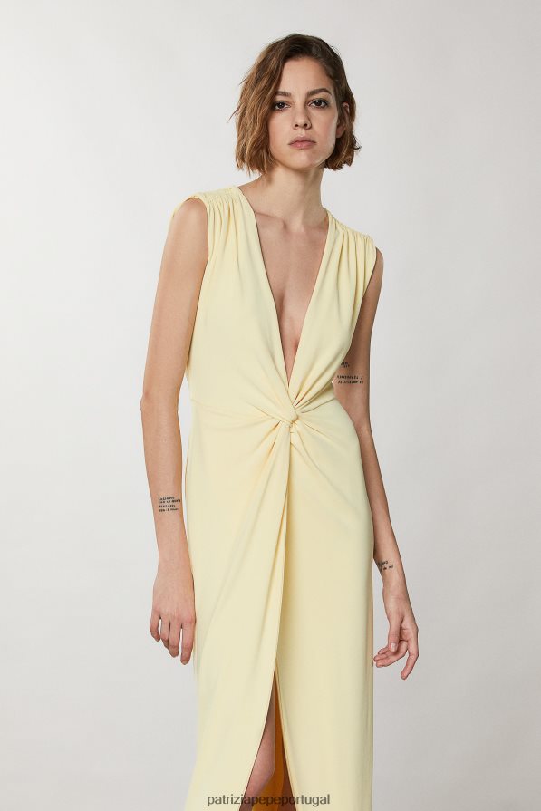 Patrizia Pepe mulheres vestido decote em v com detalhe de nó clareza amarelo vestuário TX086V296