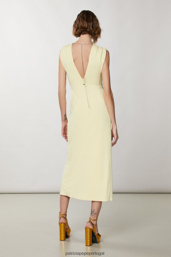 Patrizia Pepe mulheres vestido decote em v com detalhe de nó clareza amarelo vestuário TX086V296