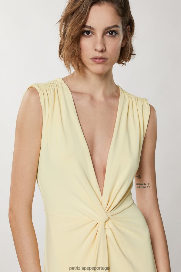 Patrizia Pepe mulheres vestido decote em v com detalhe de nó clareza amarelo vestuário TX086V296
