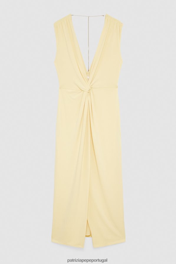 Patrizia Pepe mulheres vestido decote em v com detalhe de nó clareza amarelo vestuário TX086V296