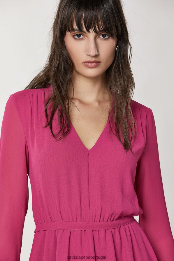 Patrizia Pepe mulheres vestido georgette assimétrico cerimônia fúcsia vestuário TX086V267