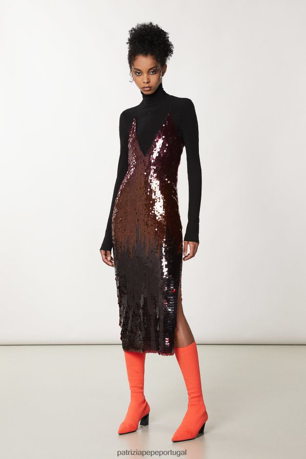 Patrizia Pepe mulheres vestido longo de tule com lantejoulas lantejoulas degradam vestuário TX086V639