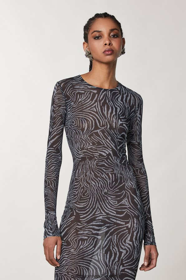 Patrizia Pepe mulheres vestido longo de tule elástico logotipo preto vestuário TX086V117