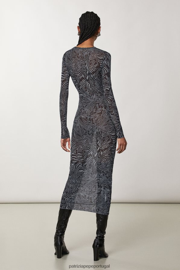 Patrizia Pepe mulheres vestido longo de tule elástico logotipo preto vestuário TX086V117