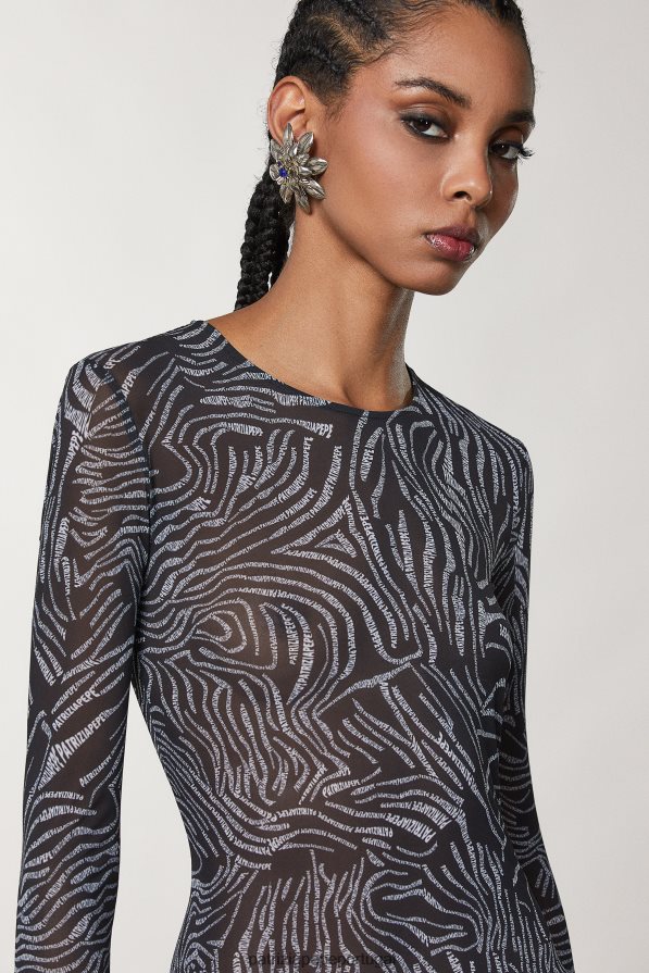 Patrizia Pepe mulheres vestido longo de tule elástico logotipo preto vestuário TX086V117