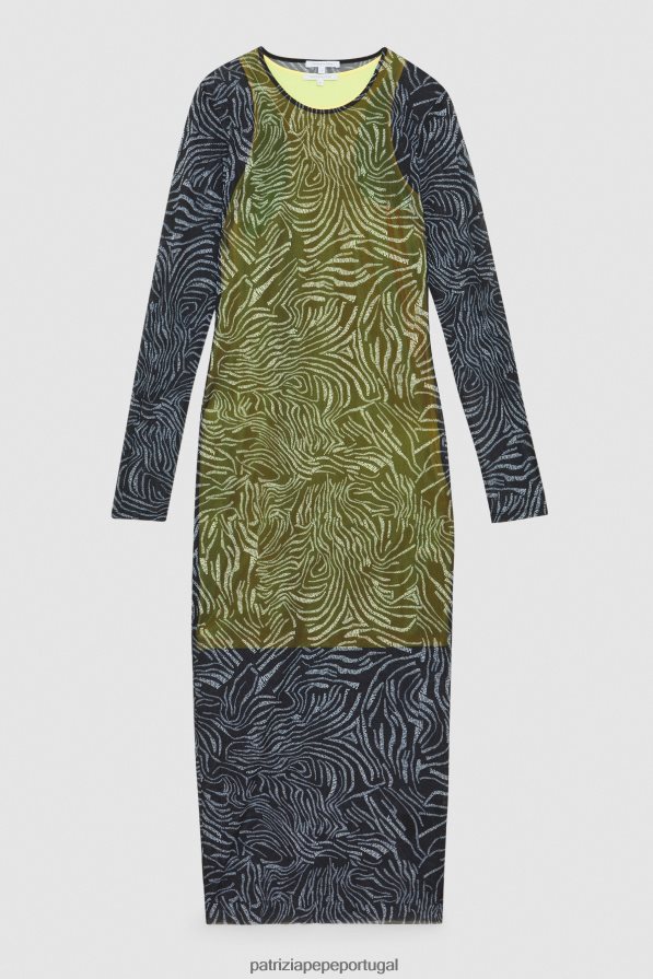 Patrizia Pepe mulheres vestido longo de tule elástico logotipo preto vestuário TX086V117