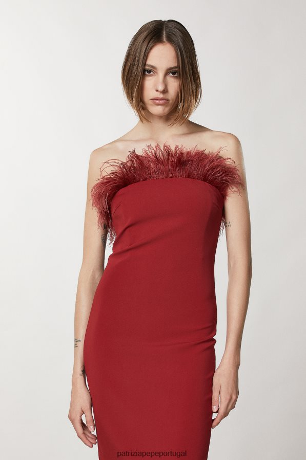 Patrizia Pepe mulheres vestido midi bainha com penas vermelho marciano vestuário TX086V84