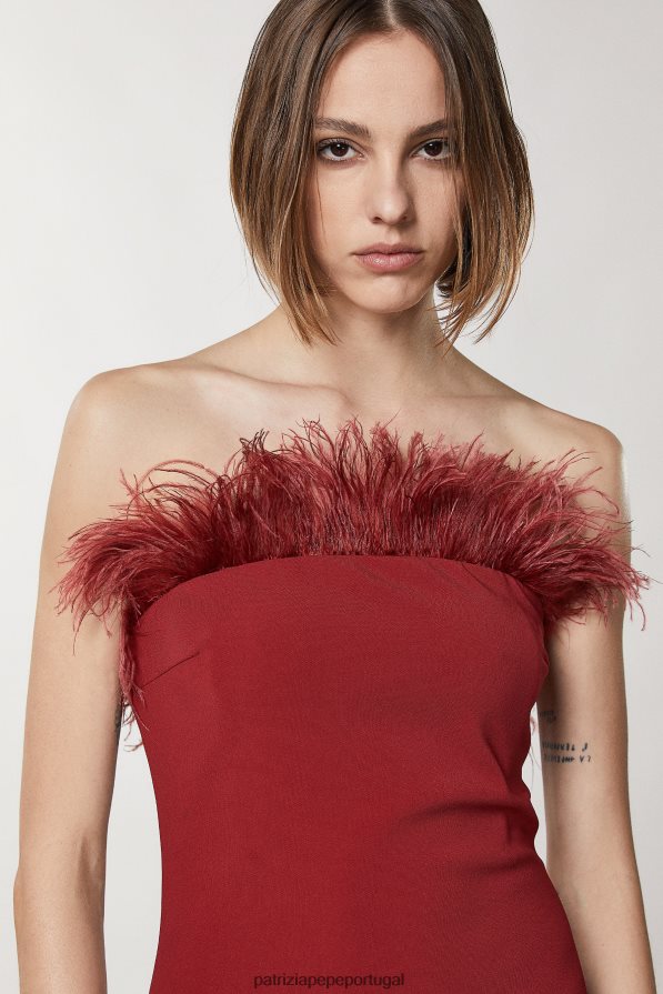 Patrizia Pepe mulheres vestido midi bainha com penas vermelho marciano vestuário TX086V84