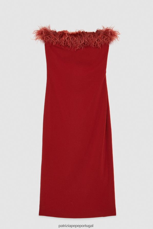 Patrizia Pepe mulheres vestido midi bainha com penas vermelho marciano vestuário TX086V84