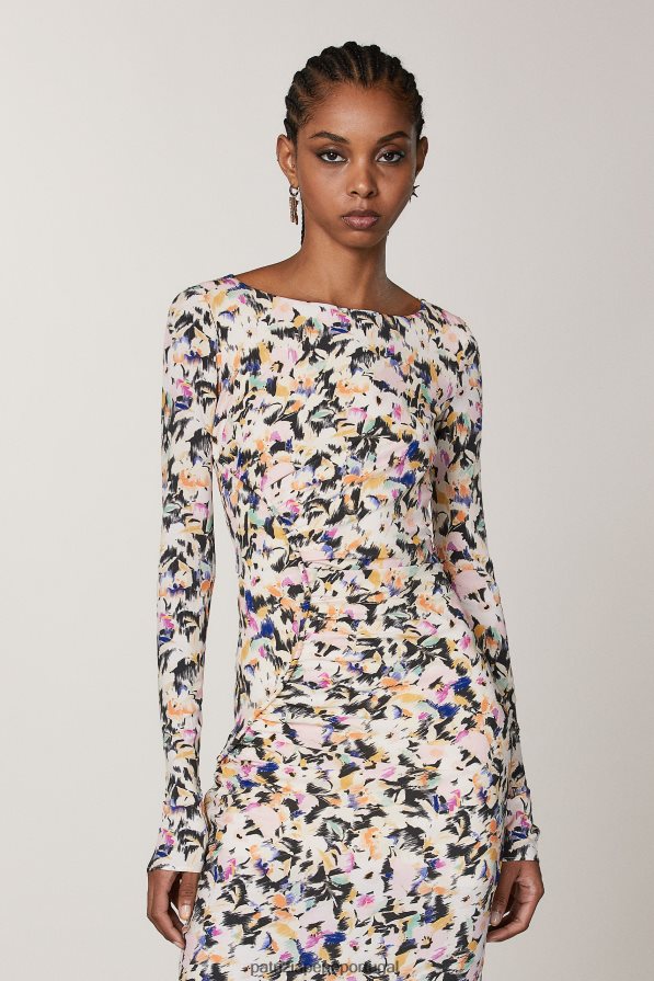 Patrizia Pepe mulheres vestido midi com decote canoa impressão de flores tecnológicas vestuário TX086V361