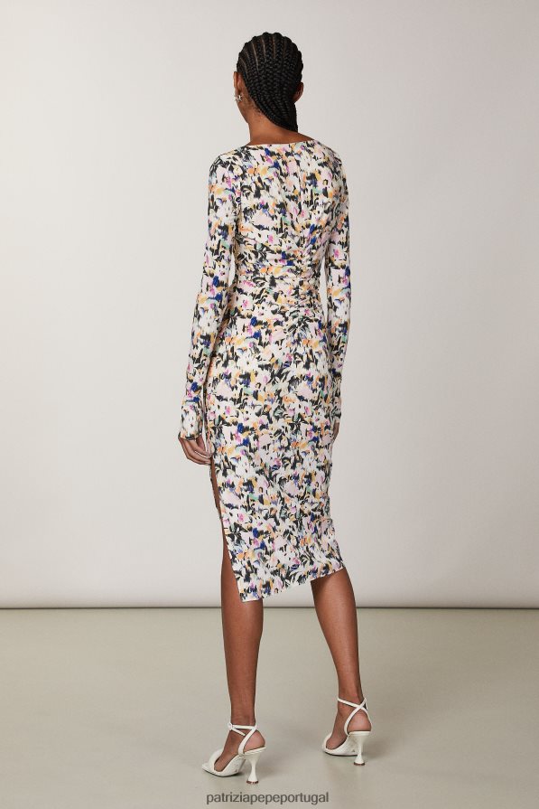 Patrizia Pepe mulheres vestido midi com decote canoa impressão de flores tecnológicas vestuário TX086V361