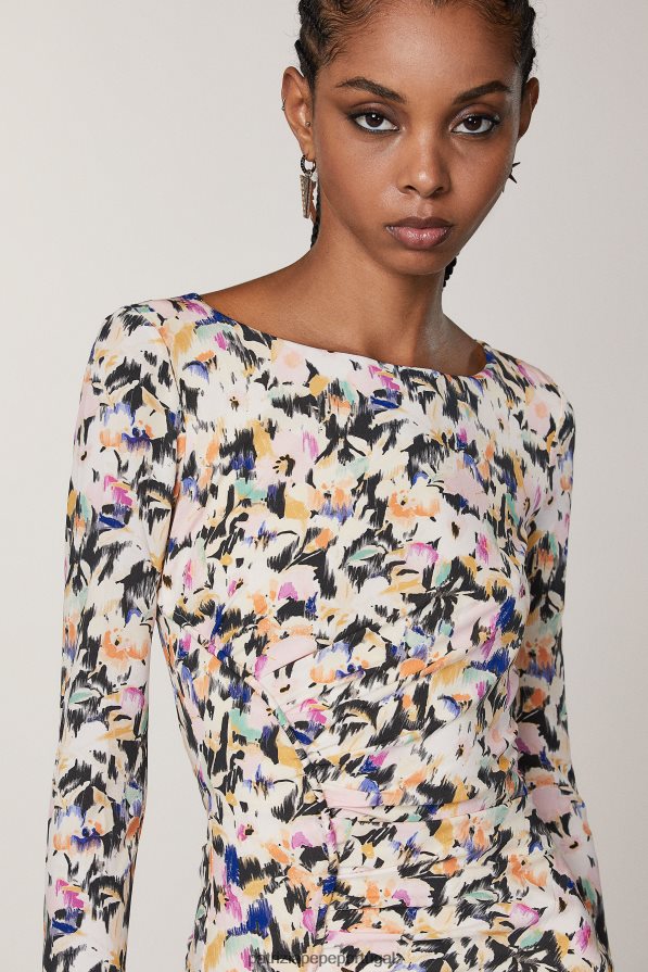 Patrizia Pepe mulheres vestido midi com decote canoa impressão de flores tecnológicas vestuário TX086V361