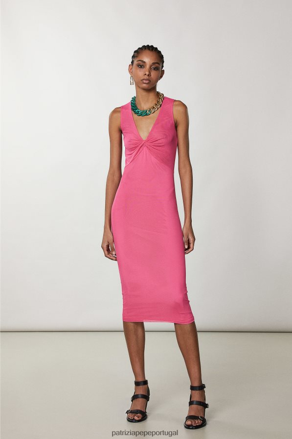 Patrizia Pepe mulheres vestido midi com detalhe de nó pétala fúcsia vestuário TX086V246