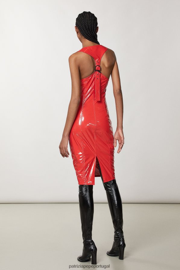 Patrizia Pepe mulheres vestido midi corrida vermelha vestuário TX086V144