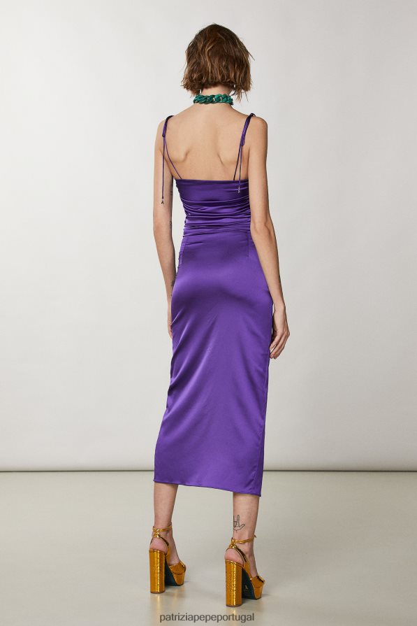 Patrizia Pepe mulheres vestido midi de cetim violeta sexy vestuário TX086V342