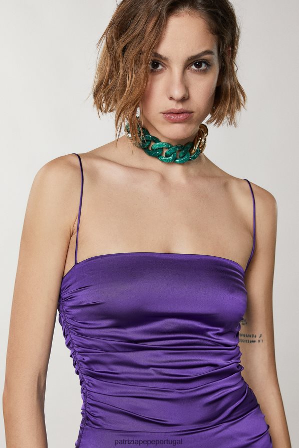 Patrizia Pepe mulheres vestido midi de cetim violeta sexy vestuário TX086V342