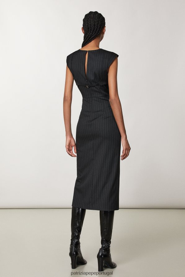 Patrizia Pepe mulheres vestido midi de flanela riscas pretas vestuário TX086V113