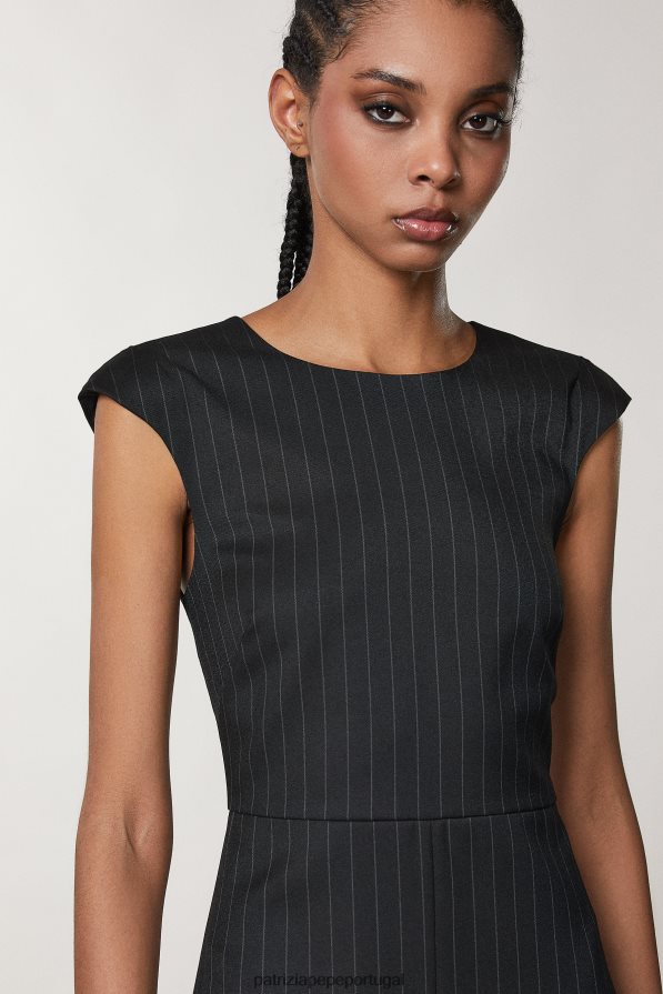 Patrizia Pepe mulheres vestido midi de flanela riscas pretas vestuário TX086V113