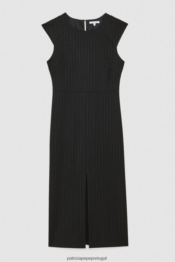 Patrizia Pepe mulheres vestido midi de flanela riscas pretas vestuário TX086V113