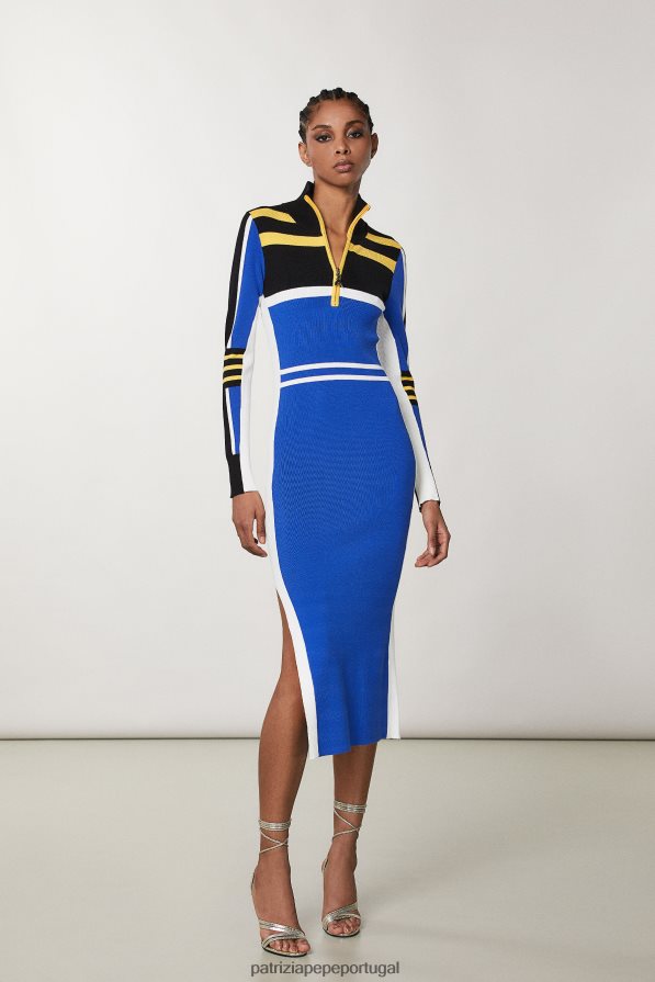 Patrizia Pepe mulheres vestido midi de tricô com gola alta motociclista azul royal vestuário TX086V445