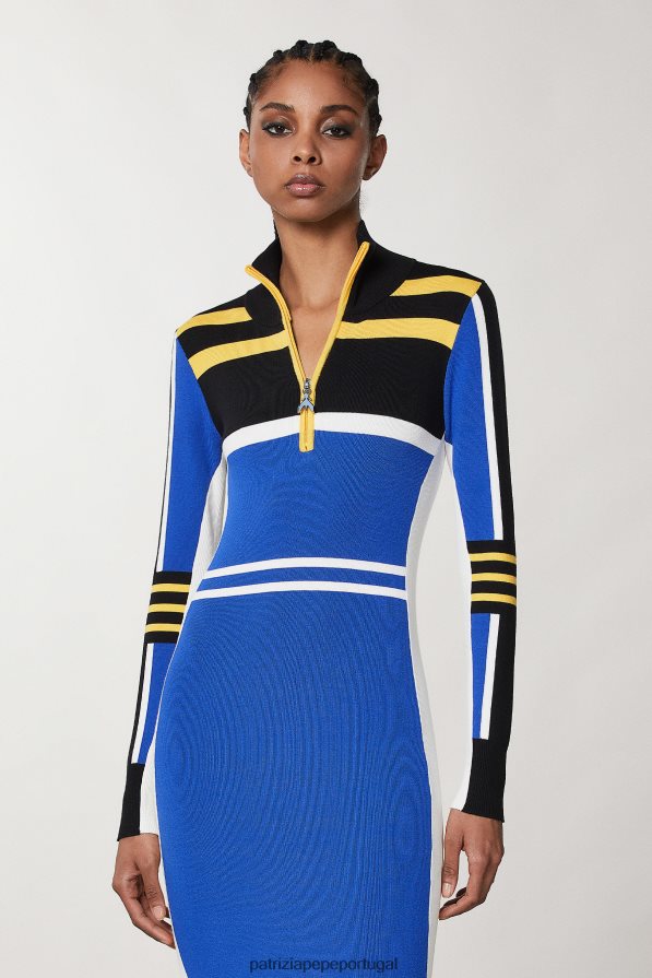 Patrizia Pepe mulheres vestido midi de tricô com gola alta motociclista azul royal vestuário TX086V445