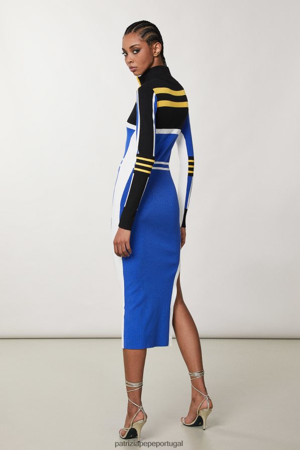Patrizia Pepe mulheres vestido midi de tricô com gola alta motociclista azul royal vestuário TX086V445