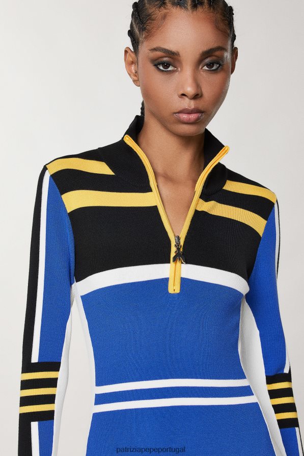 Patrizia Pepe mulheres vestido midi de tricô com gola alta motociclista azul royal vestuário TX086V445