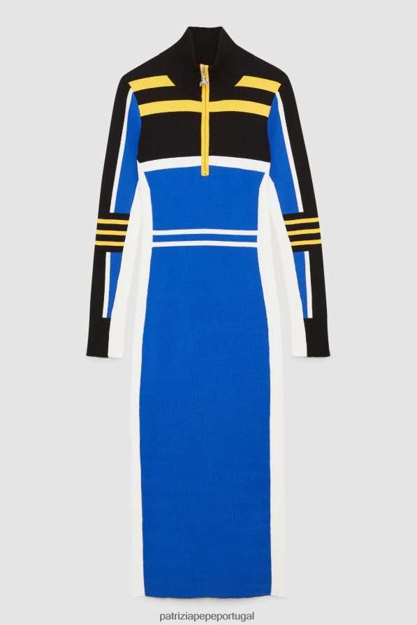 Patrizia Pepe mulheres vestido midi de tricô com gola alta motociclista azul royal vestuário TX086V445