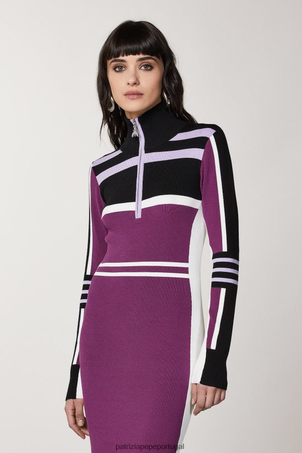 Patrizia Pepe mulheres vestido midi de tricô com gola alta motociclista roxo vestuário TX086V452