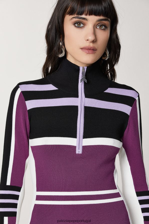 Patrizia Pepe mulheres vestido midi de tricô com gola alta motociclista roxo vestuário TX086V452