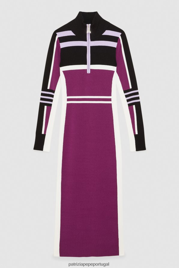 Patrizia Pepe mulheres vestido midi de tricô com gola alta motociclista roxo vestuário TX086V452