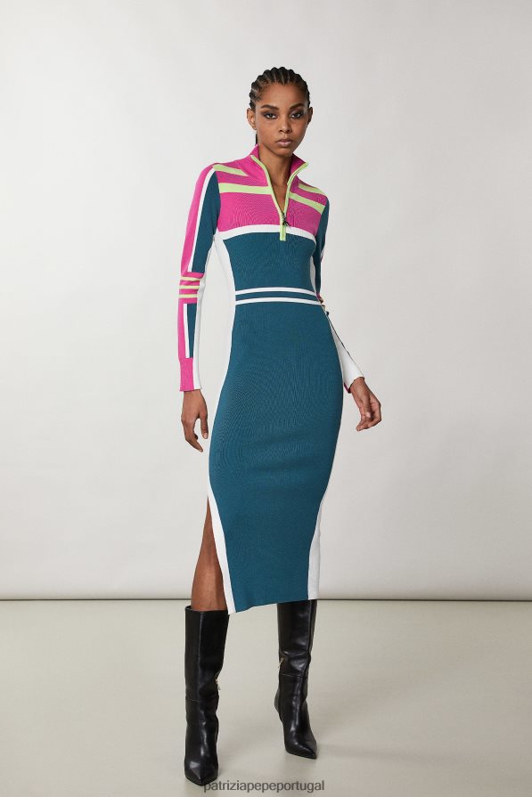Patrizia Pepe mulheres vestido midi de tricô com gola alta motociclista verde vestuário TX086V449