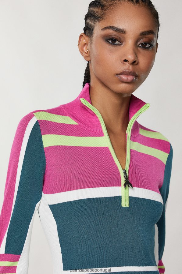 Patrizia Pepe mulheres vestido midi de tricô com gola alta motociclista verde vestuário TX086V449