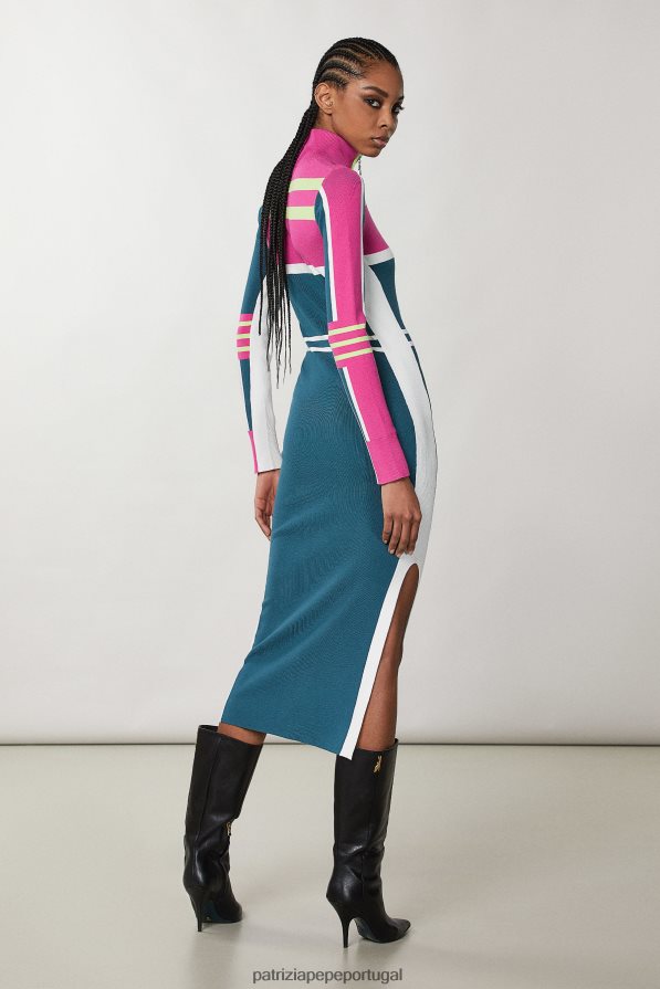 Patrizia Pepe mulheres vestido midi de tricô com gola alta motociclista verde vestuário TX086V449